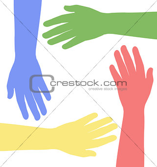 colored hands together