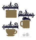 wooden decorative signs for cafe with cup and beer icons