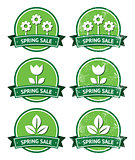 Spring sale retro green round labels - grunge style
