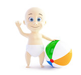 baby playing with beach Ball on a white background