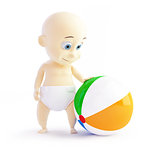 baby playing with beach Ball on a white background
