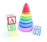 pyramid toy and alphabet blocks