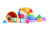 toys alphabet cube, beach ball, pyramid