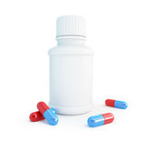 White plastic medical container for pills