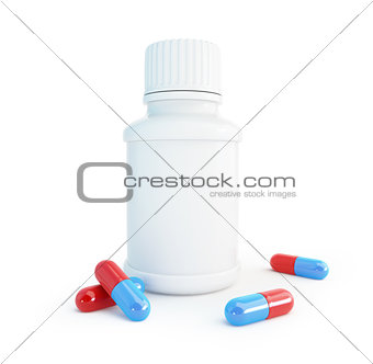 White plastic medical container for pills