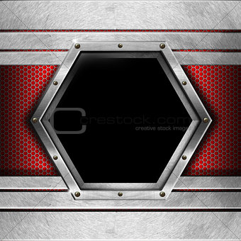 Red and Metal Background with Hexagon