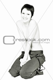 Studio portrait of a cute young woman with short hair 
