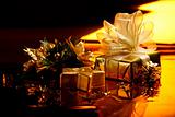 Christmas traditional gift, garland and candle