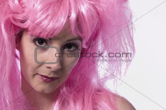 Pink wig looking down