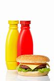 Cheeseburger with mustard and ketchup
