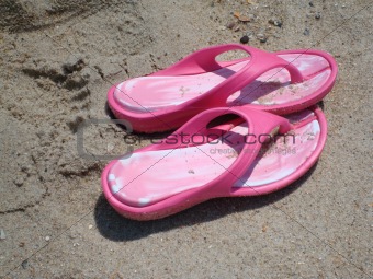 Pink Flip Flops On Beach