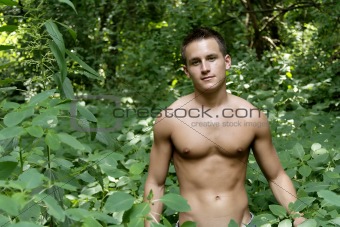 Shirtless male in jeans
