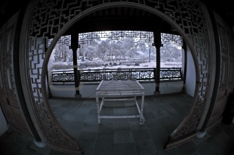 Infrared photo – chinese house abd table in the parks