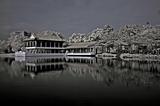 Infrared photo – chines building, lake, and reflection in the parks