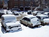 Cars covered by snow