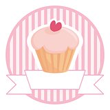 Vector sweet retro muffin cupcake on pink vintage strips background with white place for your own text