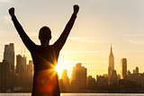 Successful Woman Sunrise New York City Skyline