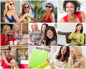 Montage of Modern Women Leisure Lifestyle