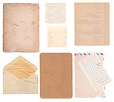 Set of old paper sheets, envelope and card