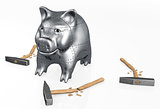 armored piggy bank resists to hammers