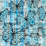 Checkered seamless pattern with butterflies