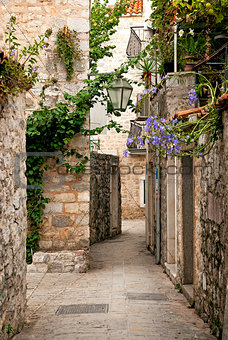 budva old town cobbled street in montenegro