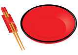 Chopsticks and red plate
