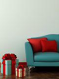 Blue sofa and gifts