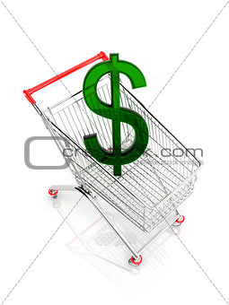 Green dollar in the cart