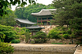 temple by lake and forest seoul south korea
