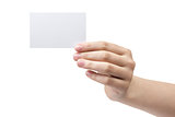 female teen hand holding blank visiting card