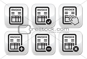 Invoice, finance vector buttons set