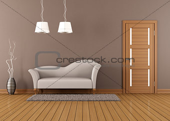 Brown living room with white sofa