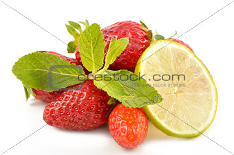 Lime, strawberry and mint leaves