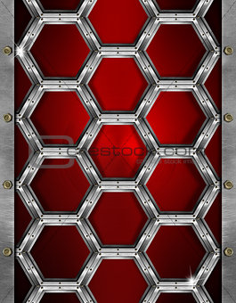 Hexagons Grunge Red and Metal Background