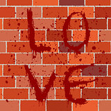 Bloody text on brick wall