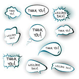 Chat bubbles with Thank you and Welcome back messages