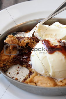 Fresh baked cookie with ice cream