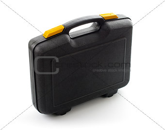 Plastic black case with tools isolated on white