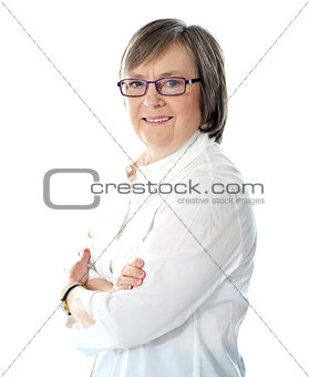 Side view of smiling senior female manager