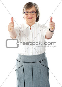 Woman executive  showing double thumbs-up