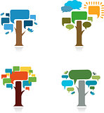 collection four trees with speech bubble