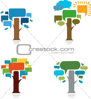 collection four trees with speech bubble