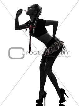 sexy woman in schoolgirl costume portrait  silhouette