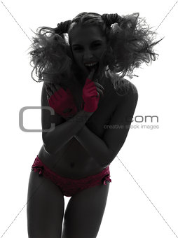 sexy woman laughing with pink underwear silhouette