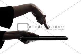  woman hand computer computing  typing digital tablet silhouette