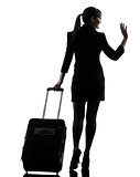 rear view business woman  traveling saluting   silhouette