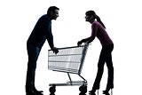 couple woman man with shopping cart dating flirting silhouette