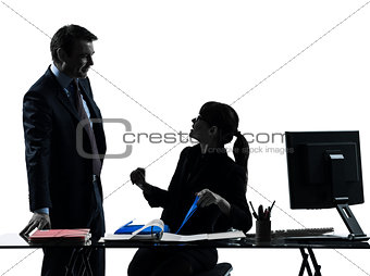 busy smiling business woman man couple silhouette
