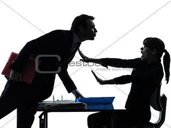 business woman man couple sexual harassment silhouette